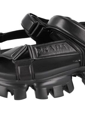 Prada Chunky Black Leather Treaded Platform Sandals